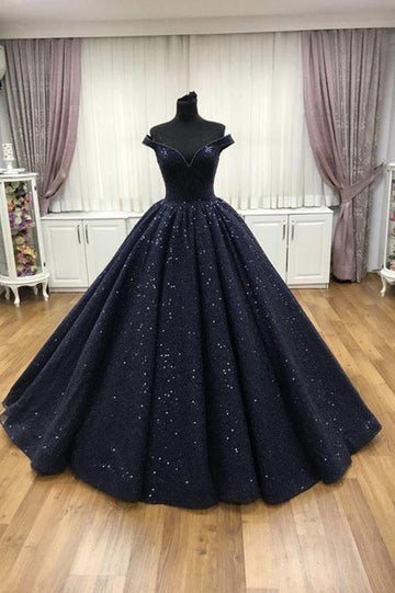 Blue sequins long ball gown dress formal dress HZ1023